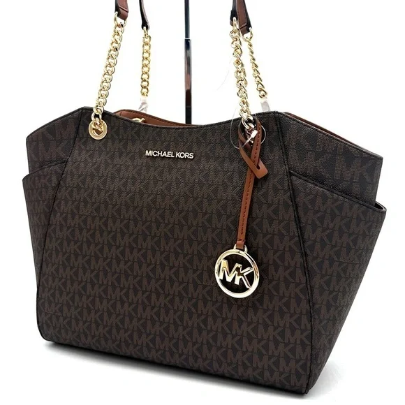 Michael Kors Large Jet Set Travel Chain Shoulder Bag & Continental Wallet Brown - Picture 2 of 12